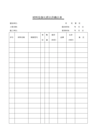 材料设备认质认价确认单