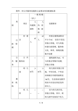村公共服务设施和公益事业用房配建标准