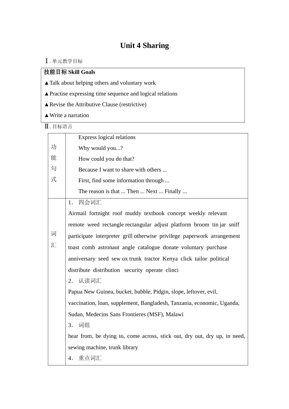选修7Unit4Sharing教案_第1页