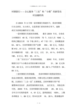 村镇银行——全心服务三农和小微的新型农村金融机构