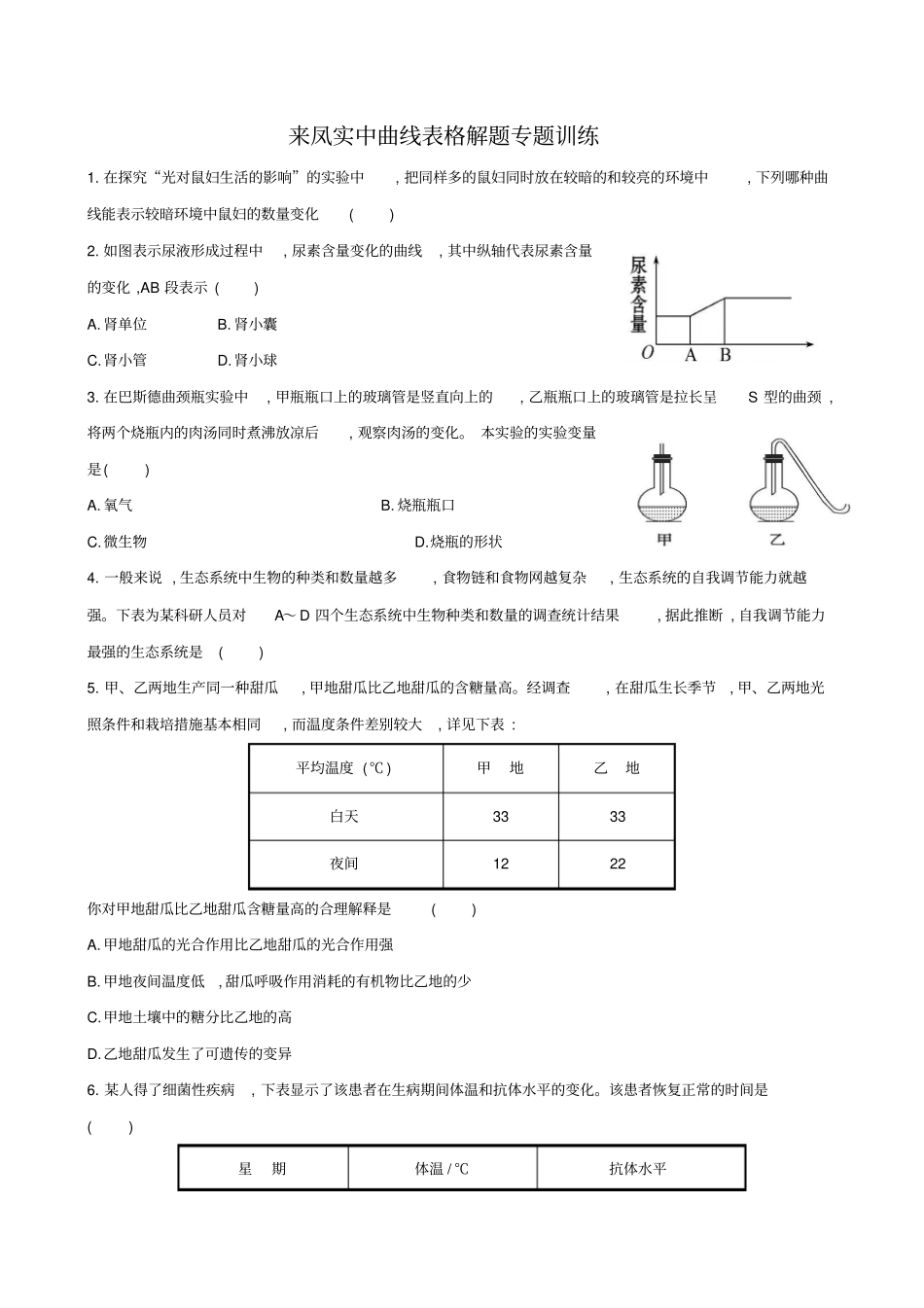 来凤实中曲线表格解题专题训练_第1页