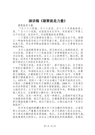 演讲《凝聚就是力量》