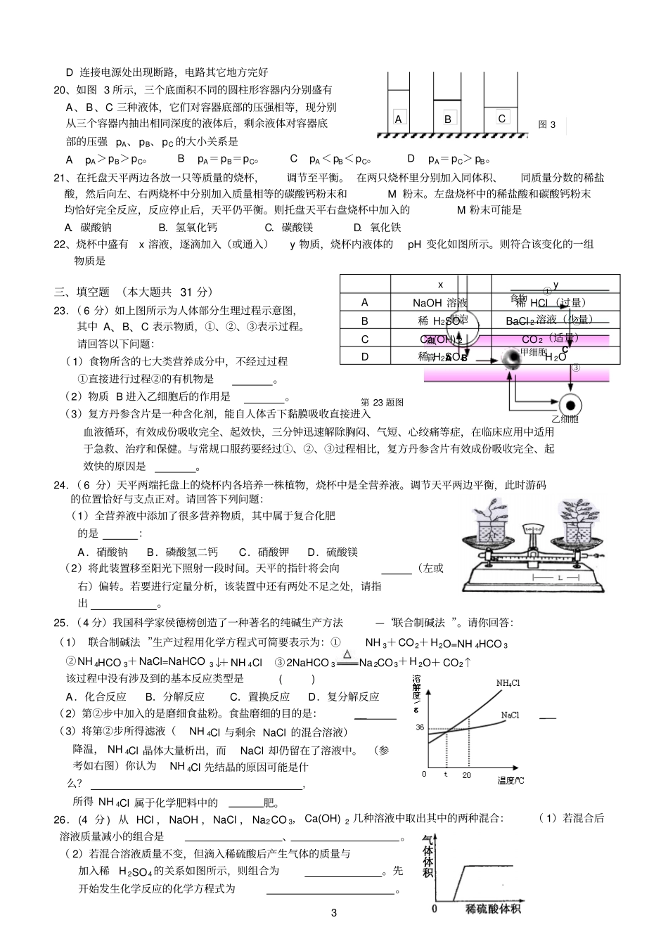 杭州中考模拟试卷12_第3页