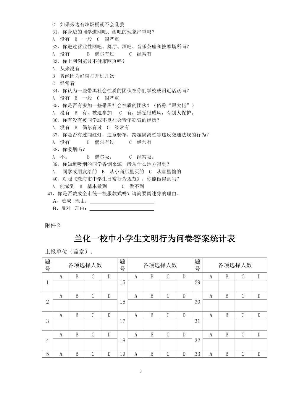 中学生文明行为调查问卷_第3页