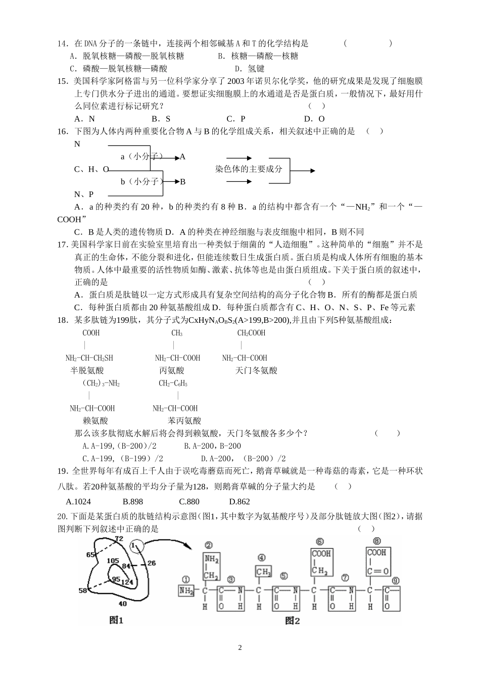 必修1第一-第二章生物试卷_第2页