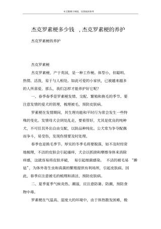 杰克罗素梗多少钱,杰克罗素梗的养护