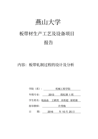 板带材生产工艺及设备项目报告要点