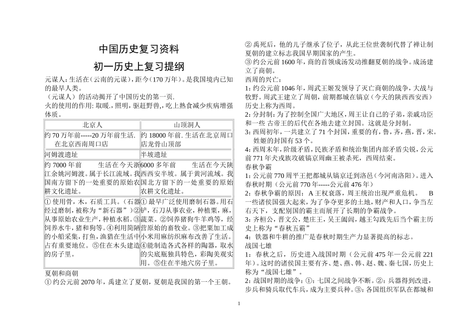 人教版初中历史上册复习提纲(全套)已排版_第1页