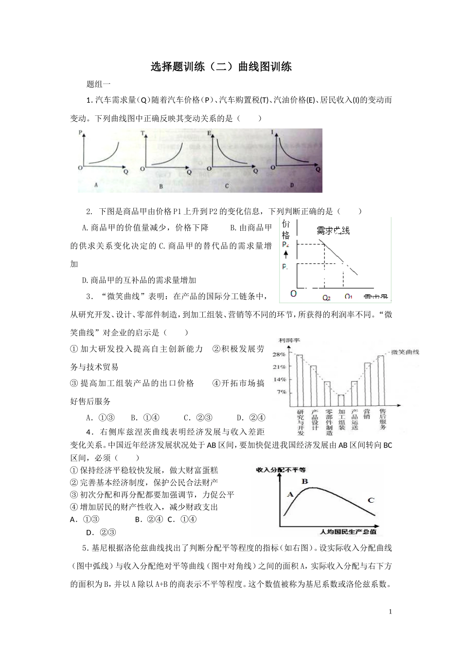 高考政治曲线图专题突破二_第1页