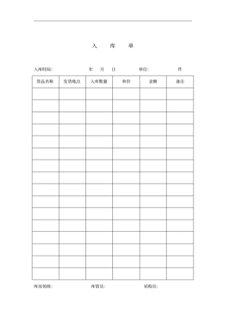 某公司生产部入库单