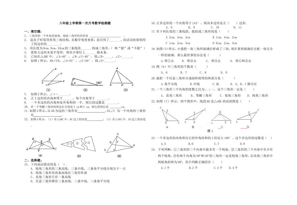 八年级上学期第一次月考数学检测题_第1页