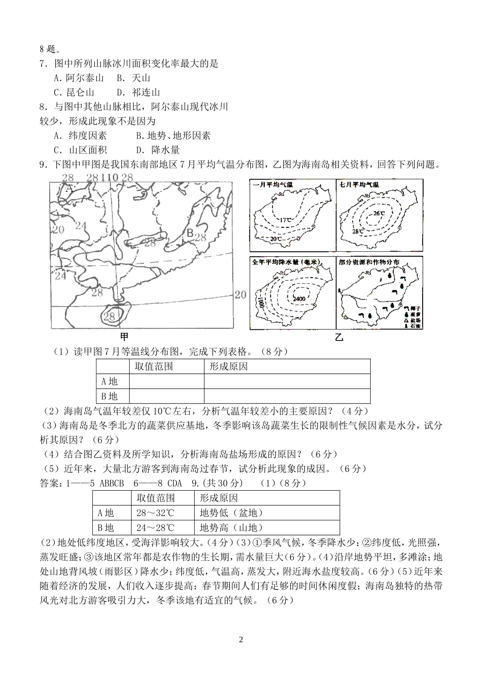 中国地理综合能力测试（一）_第2页