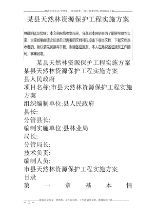 某天然林资源保护工程实施方案