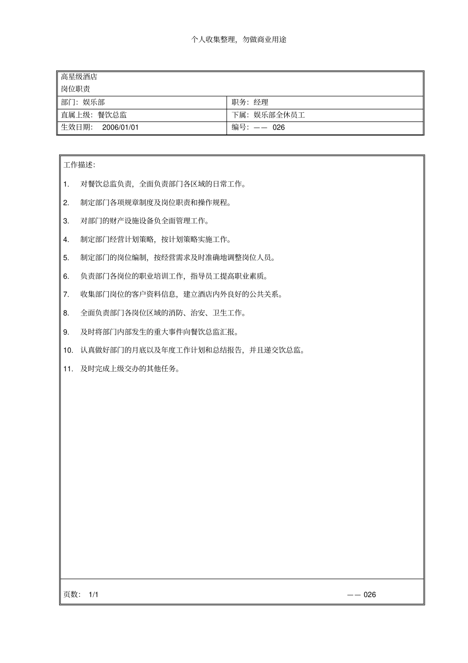 某娱乐部各个岗位职责11_第1页
