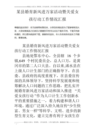 某婚育新风进万家活动暨关爱女孩行动工作情况汇报