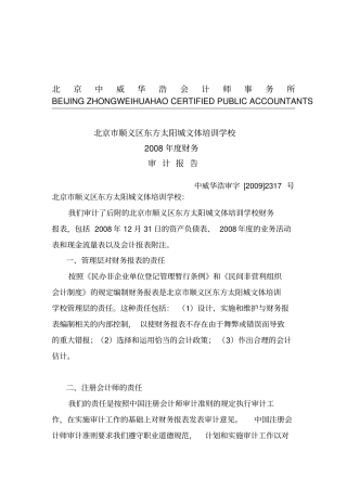 某文体培训学校年财务审计报告