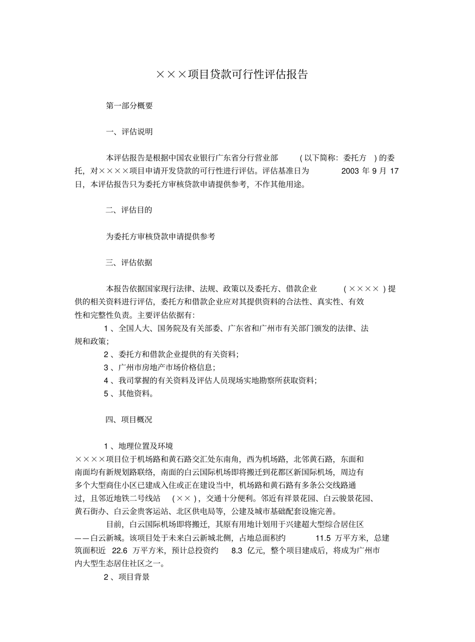 某某项目贷款可行性评价报告_第1页