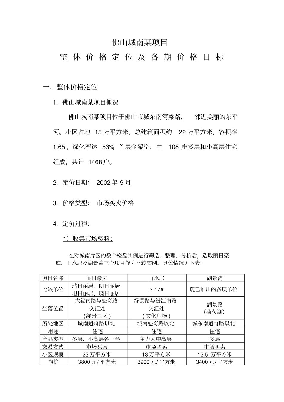 某某项目价格定位报告_第1页