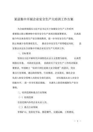 某集中开展企业安全生产大培训工作方案