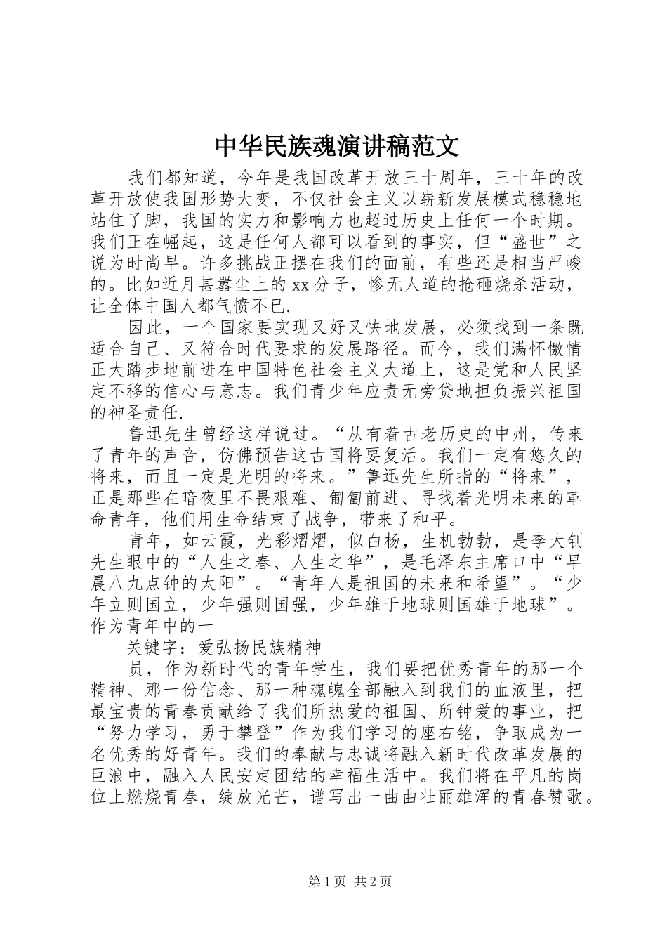 中华民族魂演讲稿_第1页