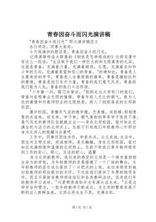 青春因奋斗而闪光演讲