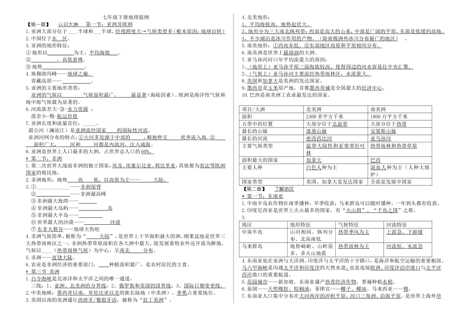 七年级下册地理复习提纲湘教版_第1页