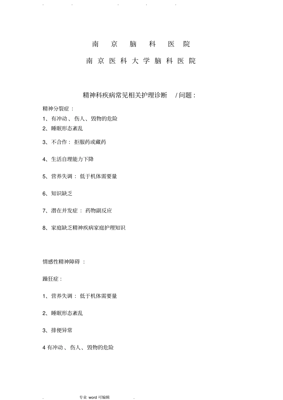 标准护理_计划_精神科疾病常见相关护理_诊断问题_第3页