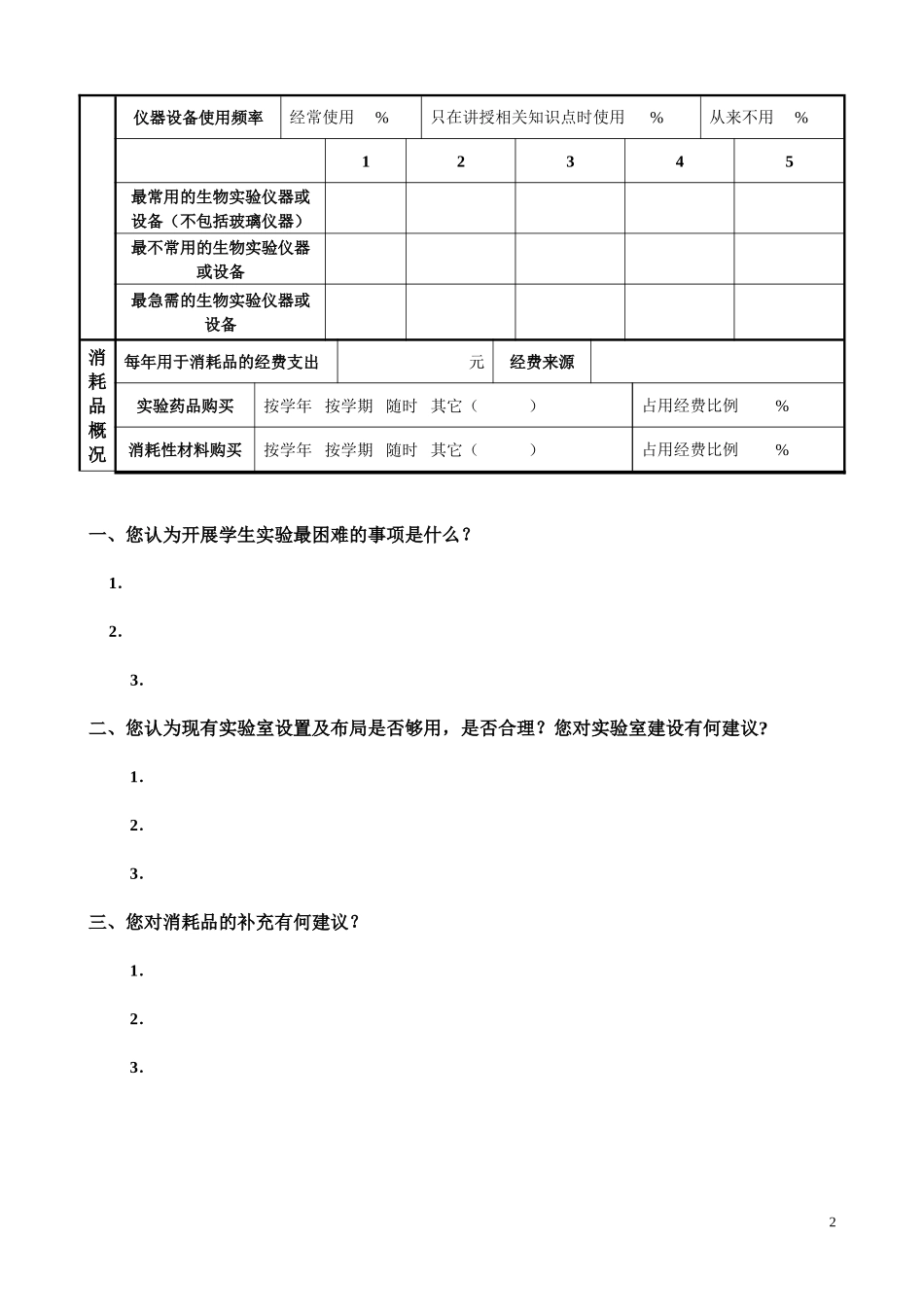 中学生物教学仪器配备及使用情况调查表_第2页