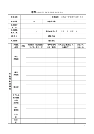 中学生物教学仪器配备及使用情况调查表