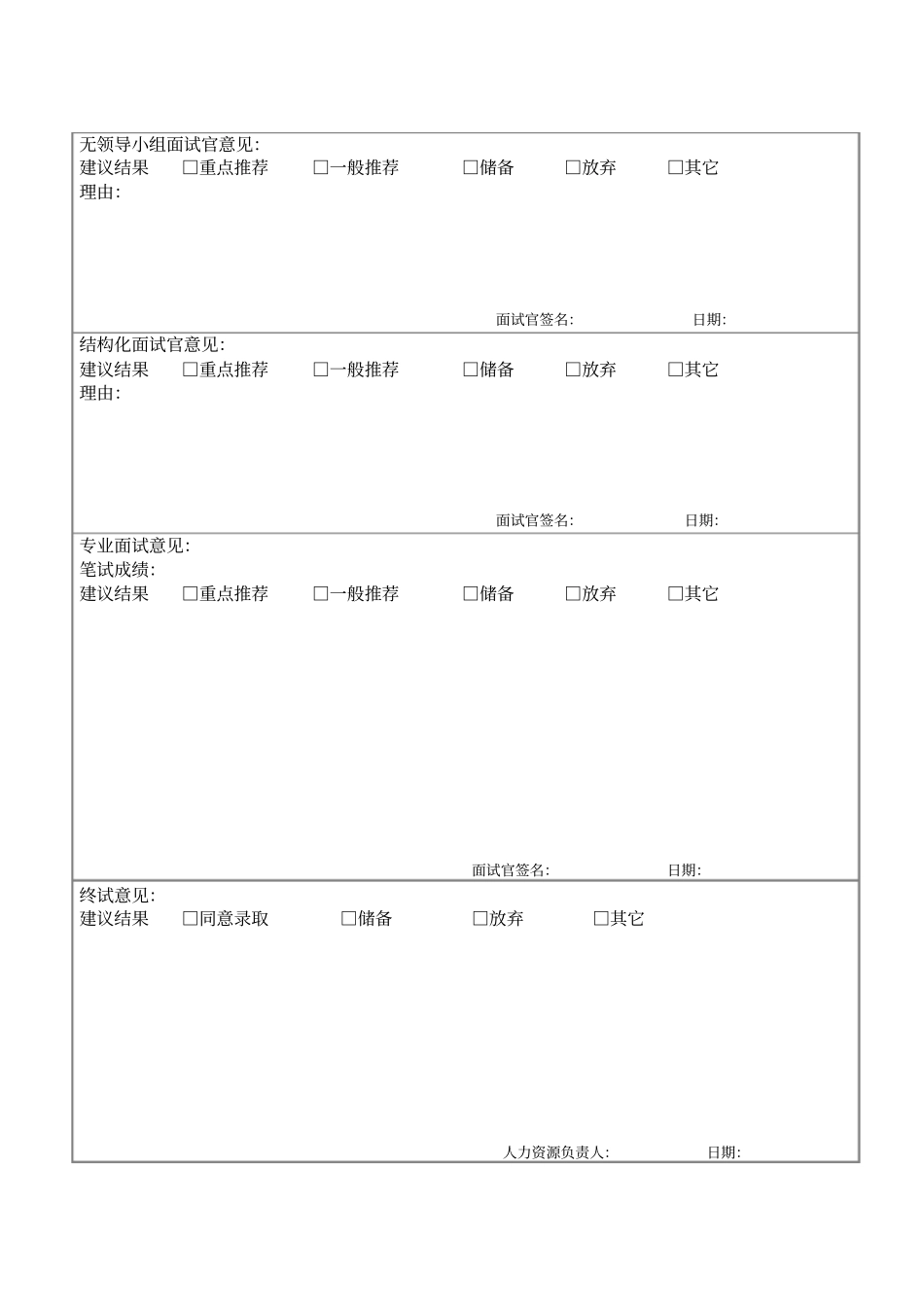 校园招聘面试评价表及评分标准最新文档_第3页