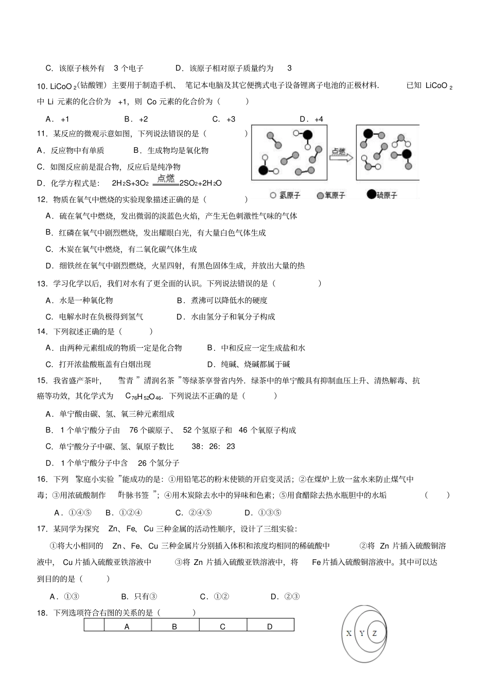 株洲六中2016年中考化学模拟试卷_第2页