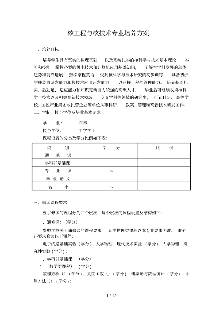 核工程与核技术专业培养方案_第1页