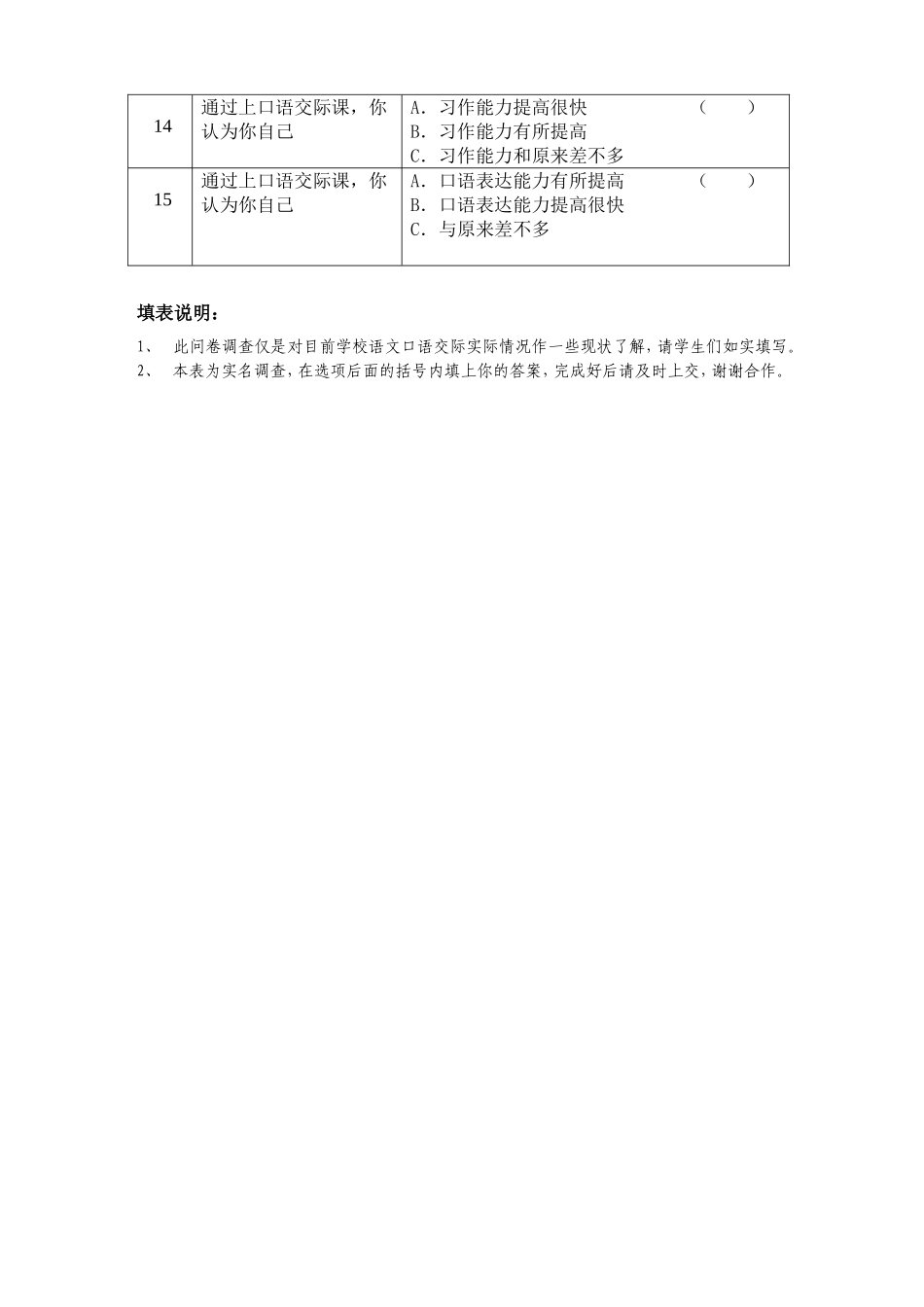 口语交际问卷调查(学生)_第2页
