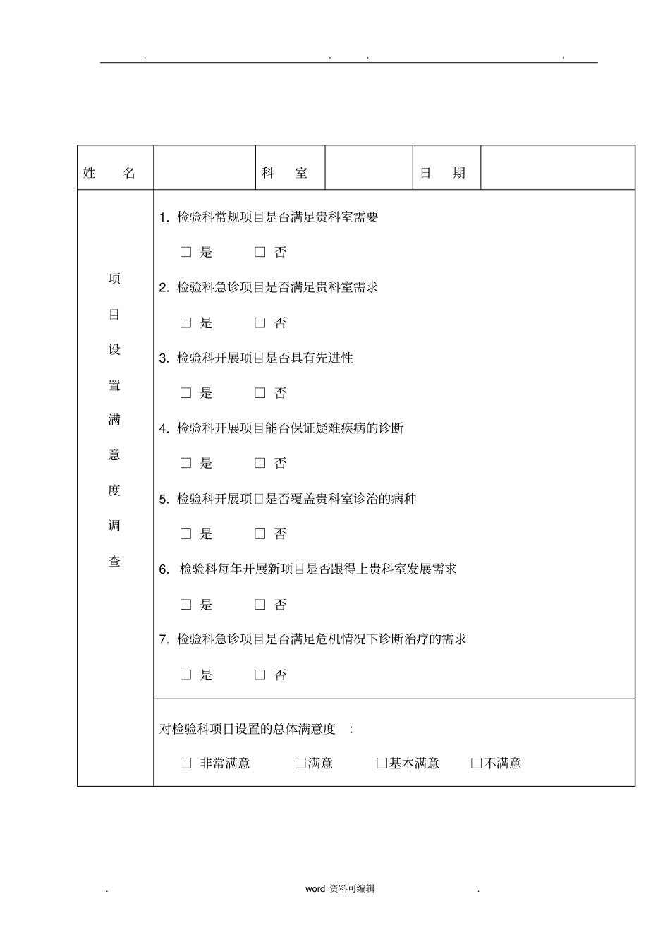 检验科项目设置合理性临床意见调查_第1页