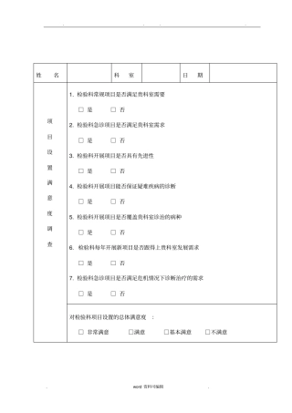检验科项目设置合理性临床意见调查