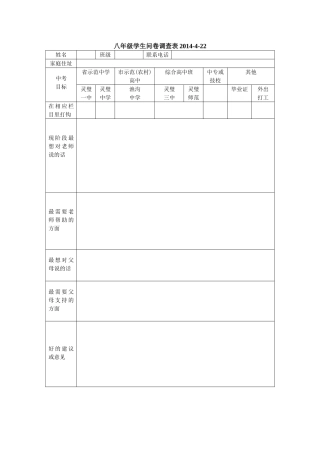 八年级学生问卷调查表