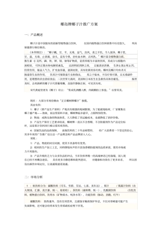 椰岛牌椰子汁推广方案