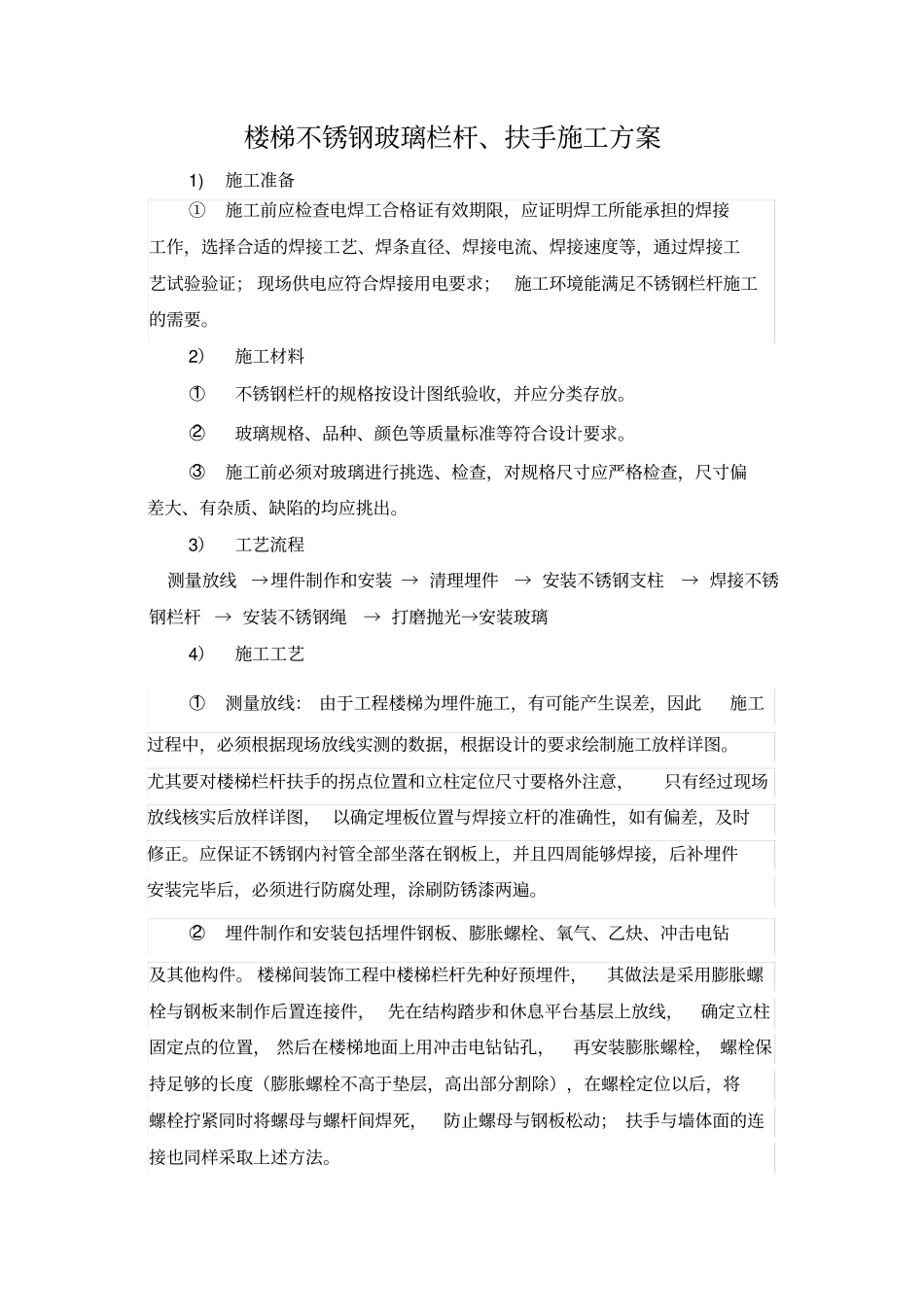 楼梯不锈钢玻璃栏杆、扶手施工方案_第1页
