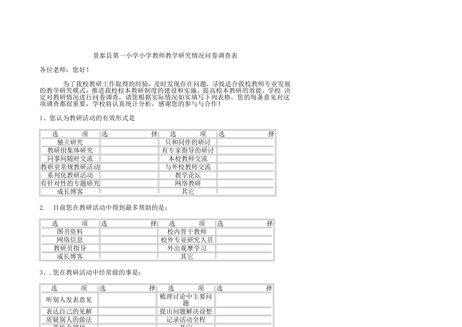 小学教师教学研究情况问卷调查表_第2页