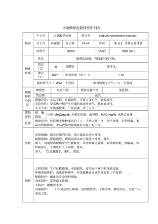次氯酸钠危险特性识别表