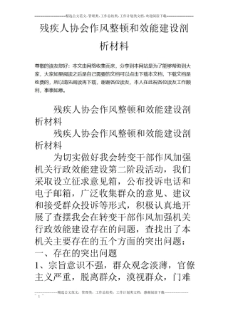 残疾人协会作风整顿和效能建设剖析材料