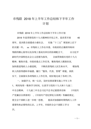 残联2018年上半年工作总结和下半年工作计划