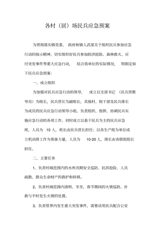 民兵应急预案模板
