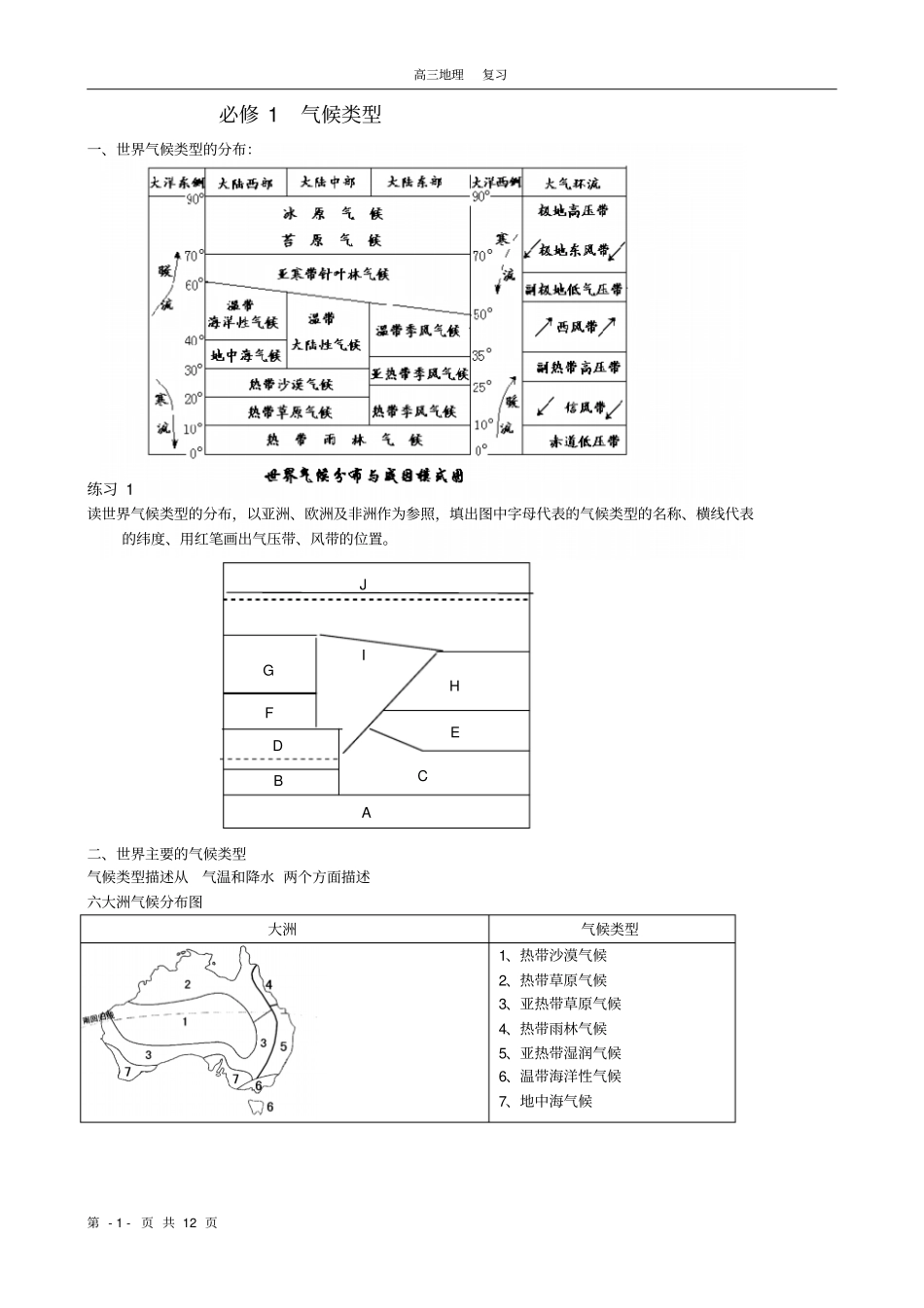 气候类型练习学生用剖析_第1页