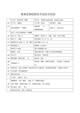 氢氧化钠危险化学品安全信息