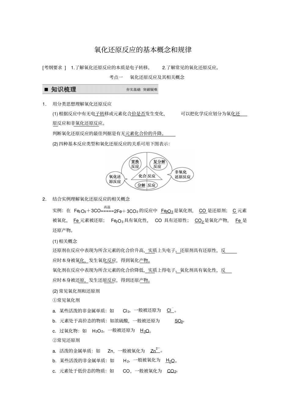 氧化还原反应的基本概念和规律xs剖析_第1页