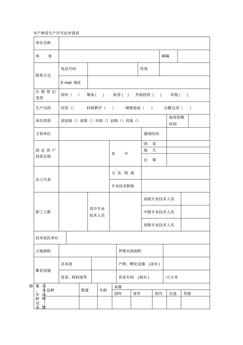 水产种苗生产许可证申请表_第1页