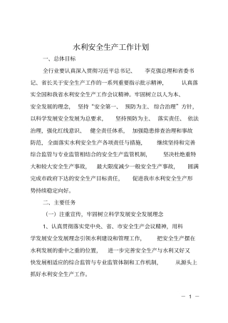 水利安全生产工作计划