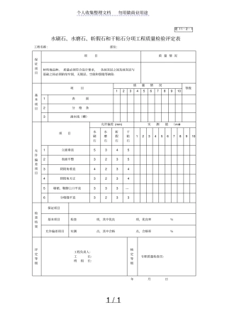 水刷石、水磨石、斩假石和干粘石分项工程项目质量检验评定表