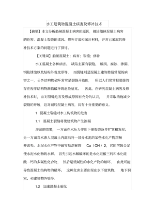 水工建筑物混凝土病害及修补技术